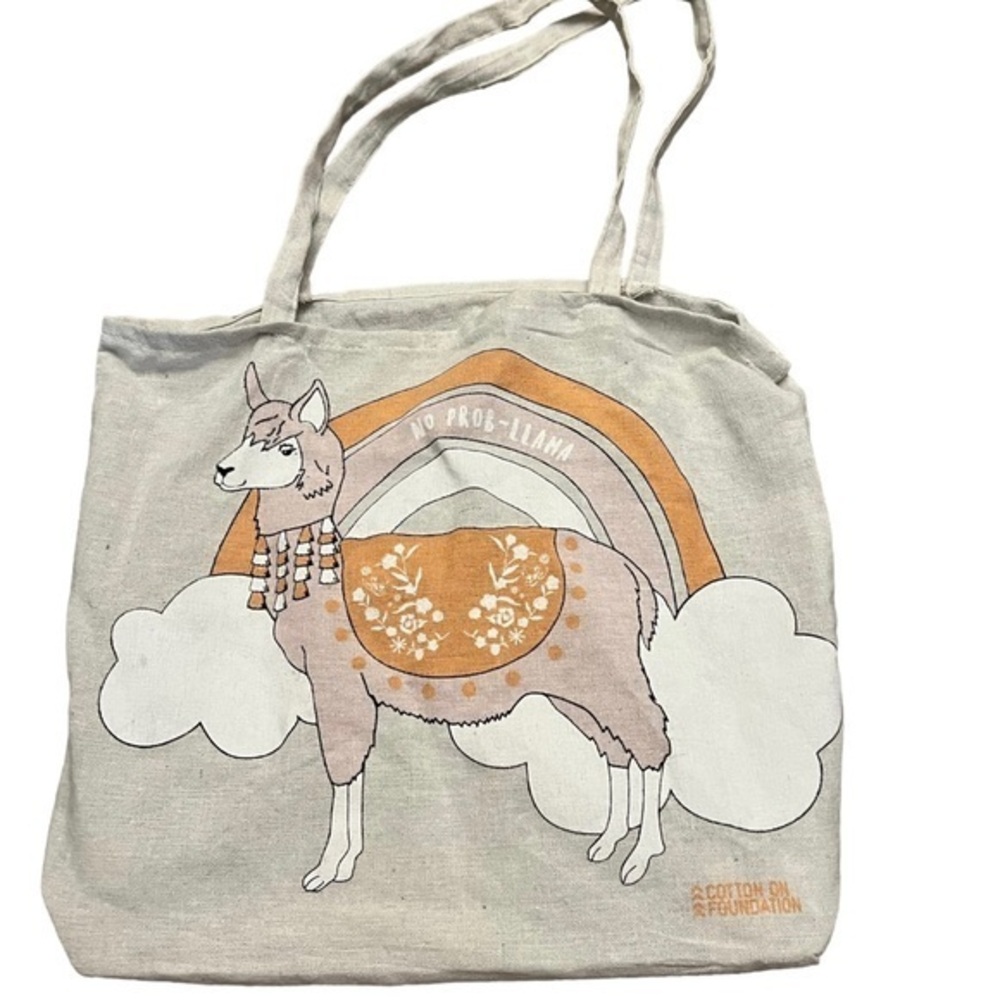 COTTON ON Natural Fabric Tote Bag “No Prob-Llama” with Llama, cute gift